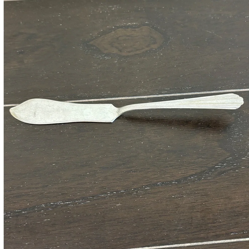 Vintage Perma-Brite Butter‎ Spreader Knife Made in USA Silver Art Deco Ridged 7